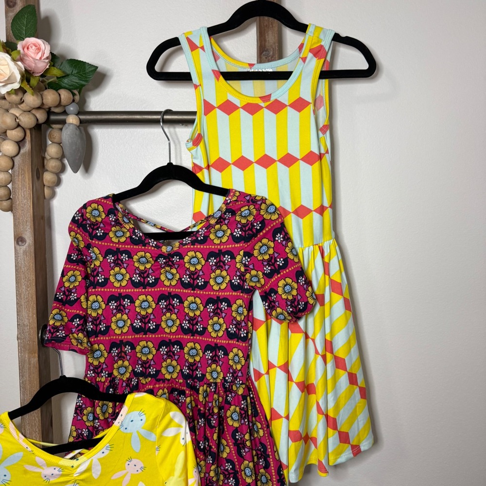 Dot Dot Smile Girls 3 Piece Dress Bundle Easter Bunny Floral Geometric Size 5-6 - Picture 4 of 10